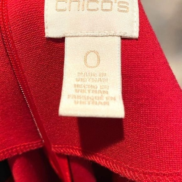 Chico’s Red Dress Bell Flare 3/4 Sleeves Midi Women Valentine Round Neck Holiday - Picture 8 of 11
